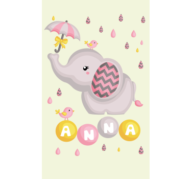 Barn elefant og fugl med paraply personlig rullegardin - Tenstickers