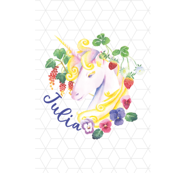 Floral enhjørning med navn rullegardin barn - Tenstickers