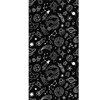 Svart -hvite kosmiske illustrasjoner barn rullegardin - Tenstickers