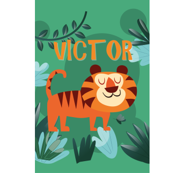 Glad tiger med navn rullegardin barn - Tenstickers