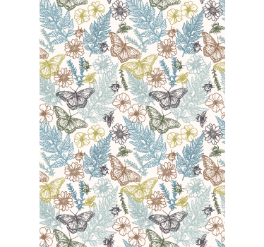 Blomstersommerfugler rullegardin - Tenstickers
