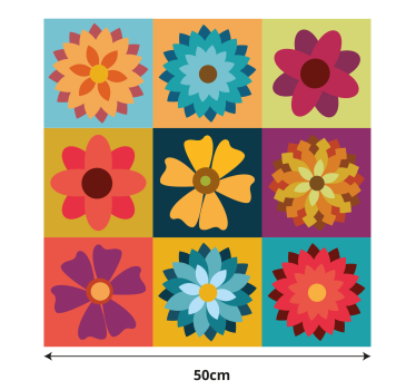 Fargede blomsterfliser kjøkken rullegardin - Tenstickers
