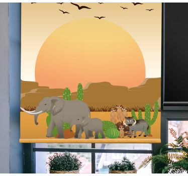 Afrikansk solnedgang i naturen dyr rullegardin - Tenstickers