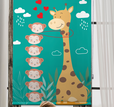 Aper som kysser giraffe moro rullegardin - Tenstickers