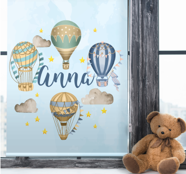 Blå ballonger med stjerner tegning rullegardin - Tenstickers