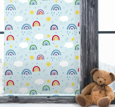 Blå himmel med sol og regnbuer skyer rullegardin - Tenstickers