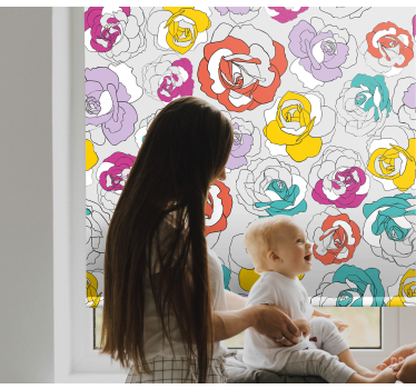 Blomstertegninger med livlige farger barneRullegardin - Tenstickers