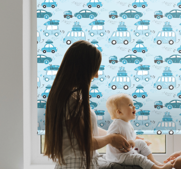 Blue city vehicles nordic style barn rullegardin - Tenstickers