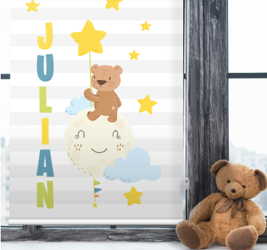 Brun bamse med ballonger og stjerner tegning rullegardin - Tenstickers