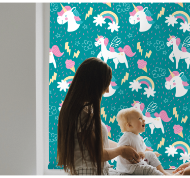 Enhjørninger med lyn og skyer barn rullegardin - Tenstickers