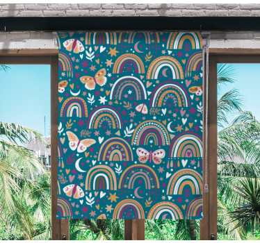 Fargerike regnbuer og sommerfugler rullegardin barn - Tenstickers