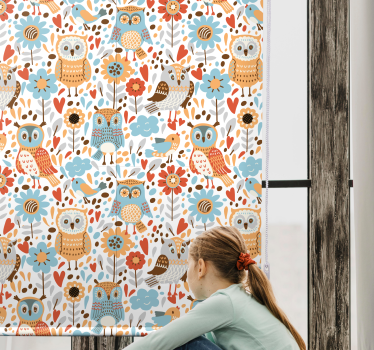 Fargerike ugler med blomstermønster barn rullegardin - Tenstickers