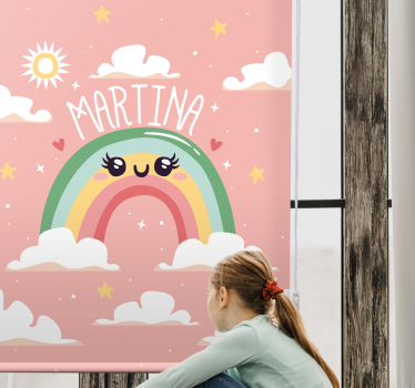 Fin regnbue med skyer med navn personlig rullegardin - Tenstickers