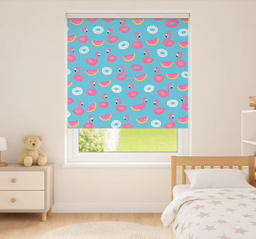 Blått flamingotrykk rullegardin barn - Tenstickers