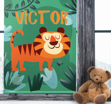 Glad tiger med navn rullegardin barn - Tenstickers