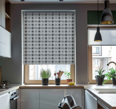 Grått gingham mønster rullegardin kjøkken - Tenstickers