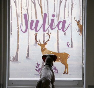 Hjort i snø med navn rullegardin barn - Tenstickers