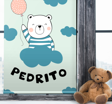 Hvit babybjørn på rosa sky personlig rullegardin - Tenstickers