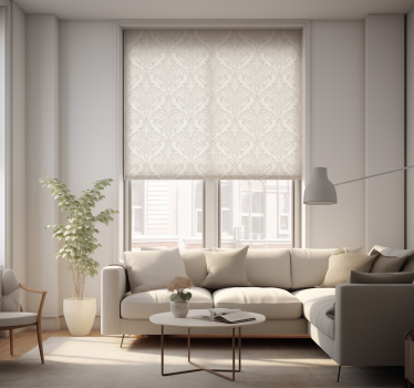 Hvit damask rullegardin stue - Tenstickers