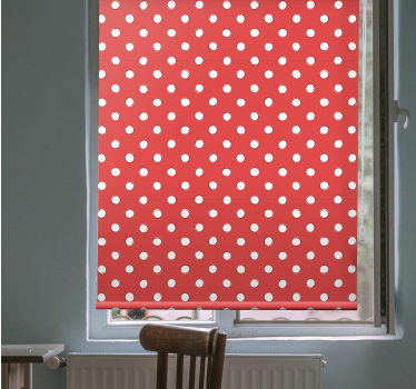 Hvit retro polka dots rød bakgrunn tegning rullegardin - Tenstickers