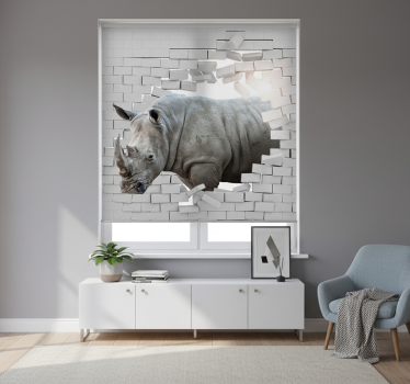 Hvit rullegardin 3d neshorn - Tenstickers