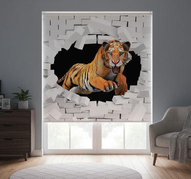 Hvit rullegardin 3d tiger - Tenstickers
