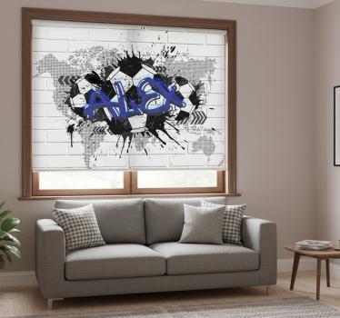 Hvit rullegardin fotball graffiti - Tenstickers