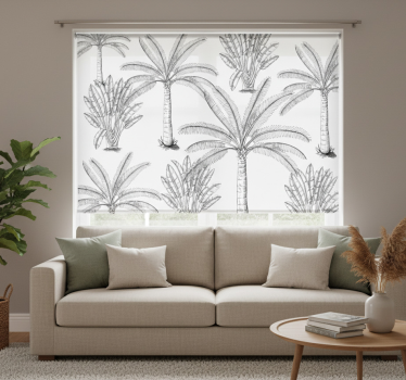 Hvit rullegardin med design av svarte og hvite palmer - Tenstickers