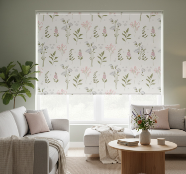 Hvit rullegardin med minimalistisk blomsterdesign - Tenstickers