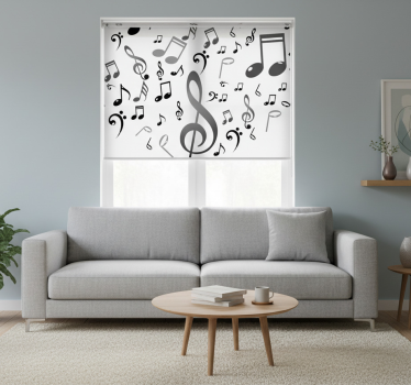 Hvit rullegardin med musikknoter - Tenstickers