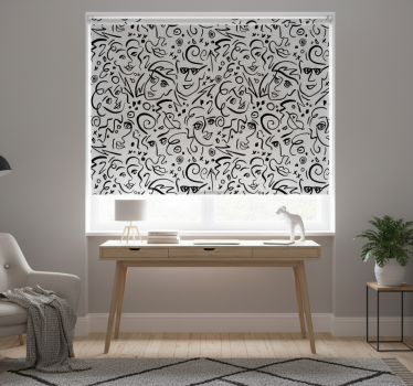 Hvit rullegardin med svart og hvit graffiti kunst - Tenstickers