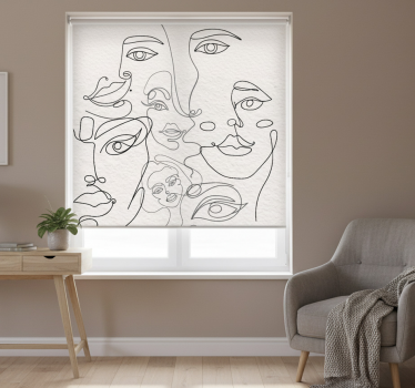 Hvit rullegardin minimalistiske ansikter linjetegning - Tenstickers