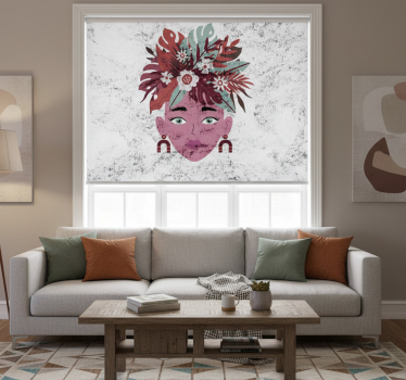 Hvit rullegardin moderne design kvinne og blomster - Tenstickers