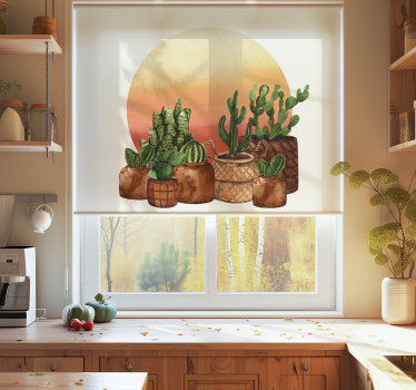 Kaktus med solnedgang i sirkel kjøkken rullegardin - Tenstickers