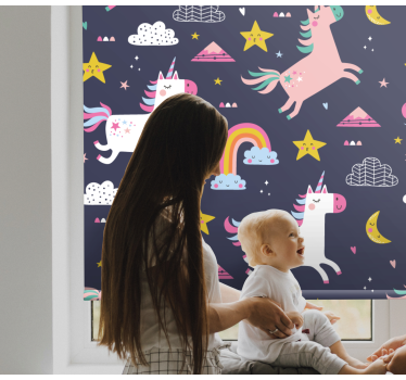 Lykkelig enhjørningsmønster og symboler barn rullegardin - Tenstickers