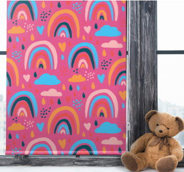 Minimalistiske regnbuer med rosa bakgrunn barn rullegardin - Tenstickers