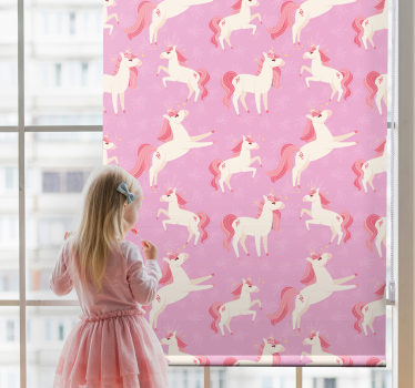 Pastellfargede rosa enhjørninger barn rullegardin - Tenstickers