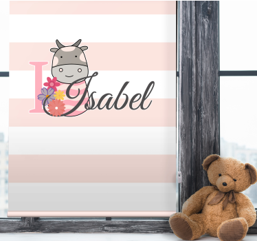 Ku med blomster og navn rullegardin barn - Tenstickers