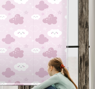 Rosa bakgrunn med hvit glad skyer rullegardin - Tenstickers