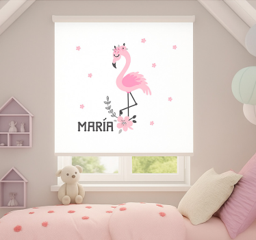 Rosa flamenco med navn rullegardin barn - Tenstickers