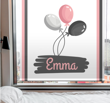 Rosa og grå ballonger med navn tegning rullegardin - Tenstickers