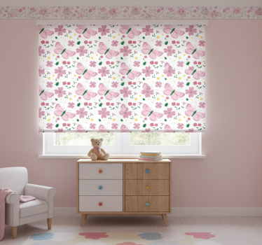 Rullegardin barn med delikat rosa blomster og sommerfugler - Tenstickers