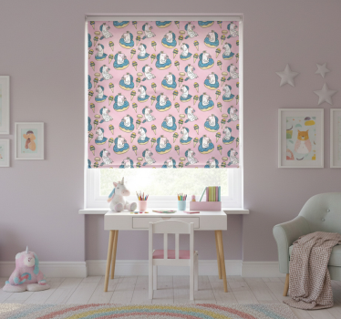 Rullegardin barn med enhjørninger og iskjeks på rosa - Tenstickers