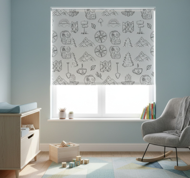 Rullegardin barn med håndtegnet kompass og fjellmotiv - Tenstickers