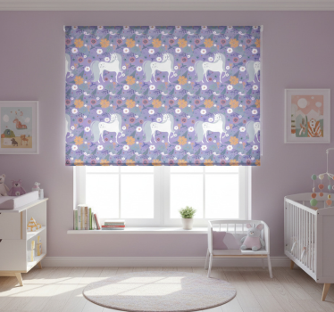 Rullegardin barn med kunstneriske enhorn og blomster - Tenstickers