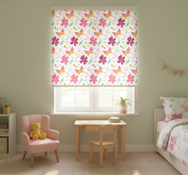 Rullegardin barn med mønster av rosa og gule blomster - Tenstickers