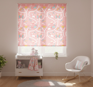 Rullegardin barn med rosa tegneserie enhorn og slott - Tenstickers