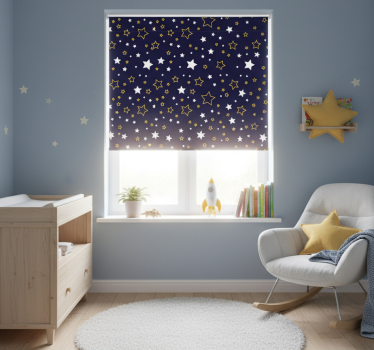 Rullegardin barn nattehimmel med hvite og gule stjerner - Tenstickers