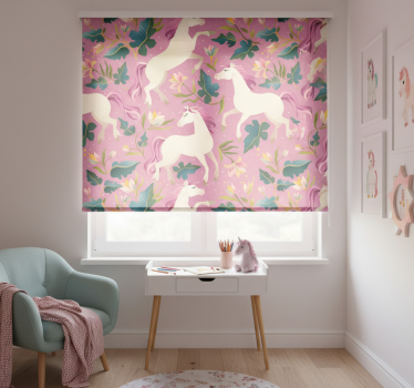 Rullegardin barn rosa med blomsterhest design - Tenstickers