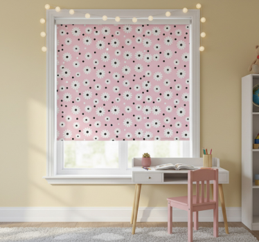 Rullegardin barn rosa svarte prikker blomster mønster - Tenstickers